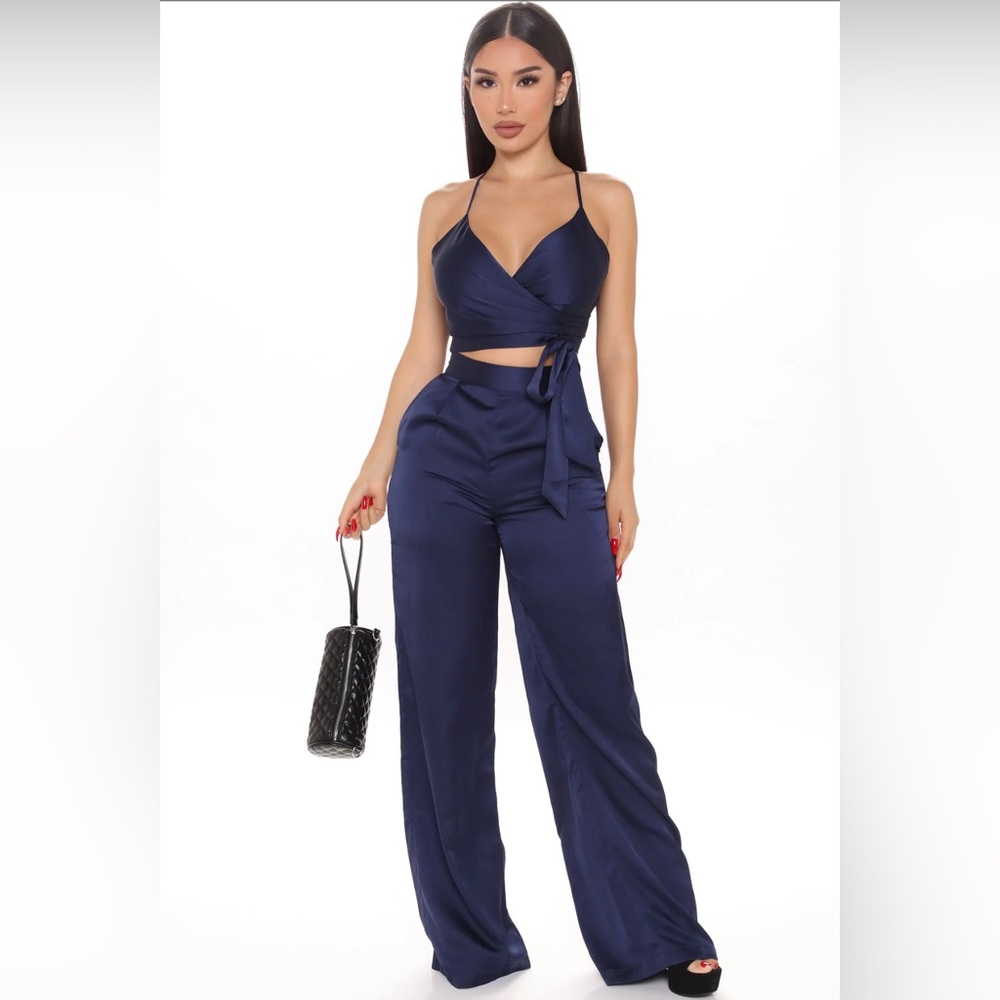 Navy Blue Satin pant set! Fashion Nova